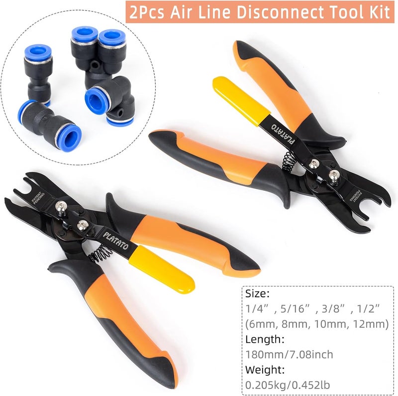 PLATATO Push to Connect Fittings Air Line Disconnect Tool Kit Push Fitting Removal Tool for 1/4”, 5/16”, 3/8”, 1/2” (6mm, 8mm,10mm,12mm) Quick Connect Release Pliers with 15 Pcs Pneumatic Fittings - Image 5